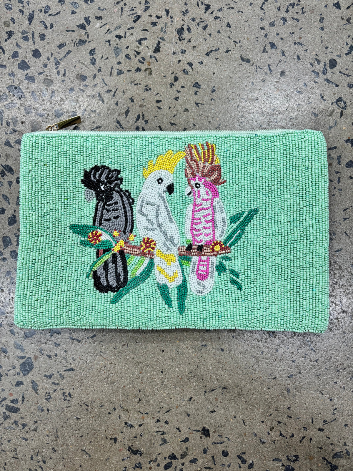 Beaded Clutch - Green Cockatoo