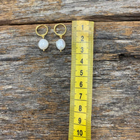 Jade Freshwater Pearl Huggies - Gold