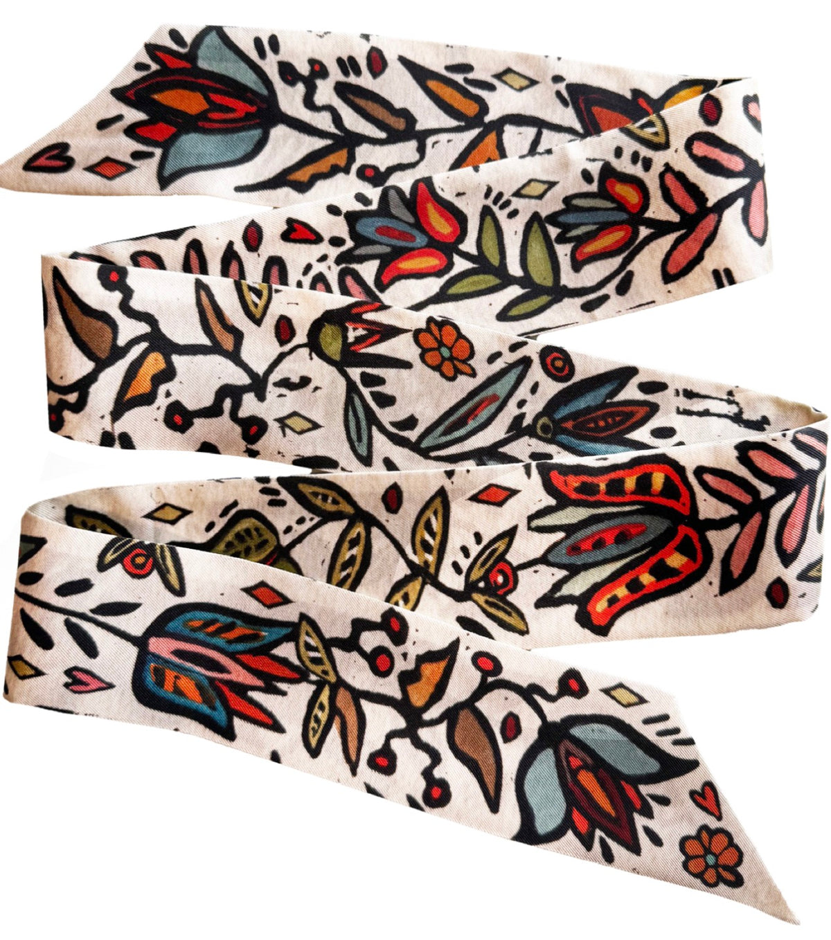 Silk Ribbon Twilly - Reversible Ink In Bloom