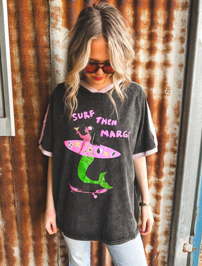 Surf Then Margs Oversized Tee - Black & Pink