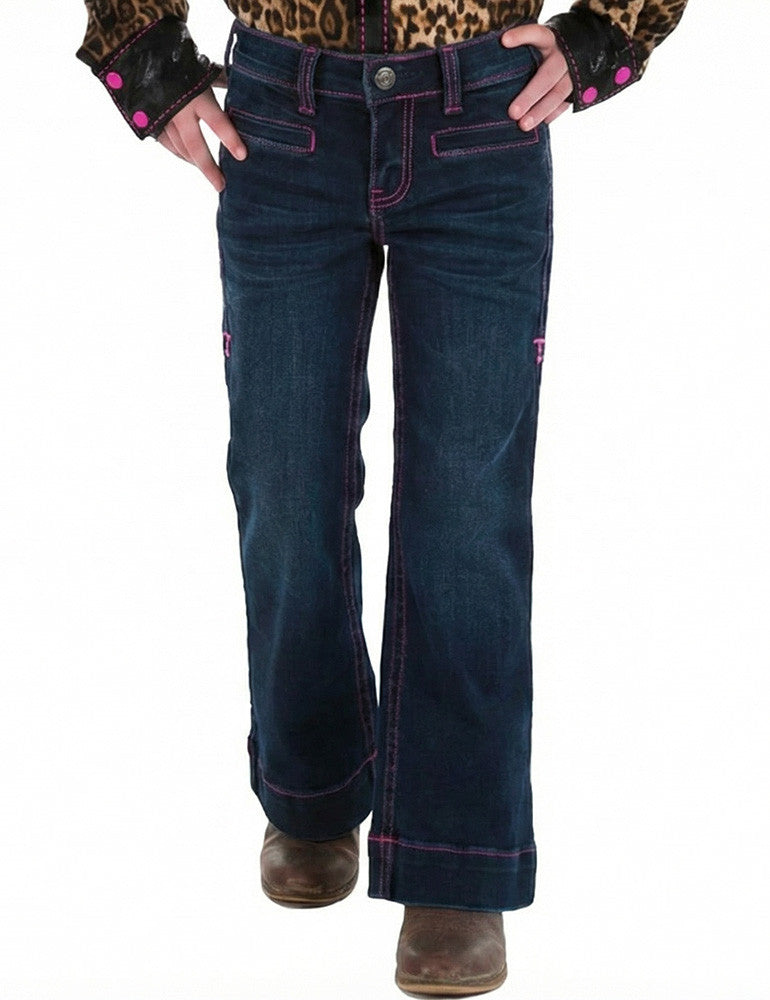 Girl's Cowgirl Tuff Jeans - Pink BootStitch Trouser