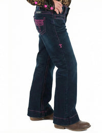 Girl's Cowgirl Tuff Jeans - Pink BootStitch Trouser