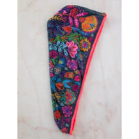 Hair Towel Wrap- Charcoal Folk Flower