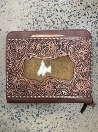Ella - Carved Leather And Cowhide Western Laptop Bag/ Briefcase