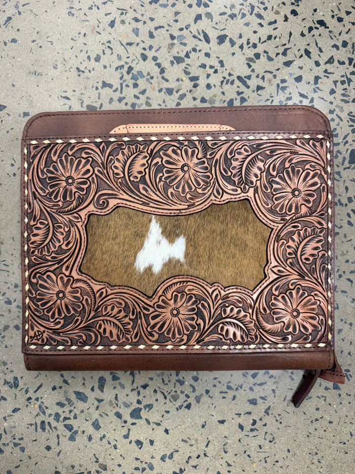 Ella - Carved Leather And Cowhide Western Laptop Bag/ Briefcase