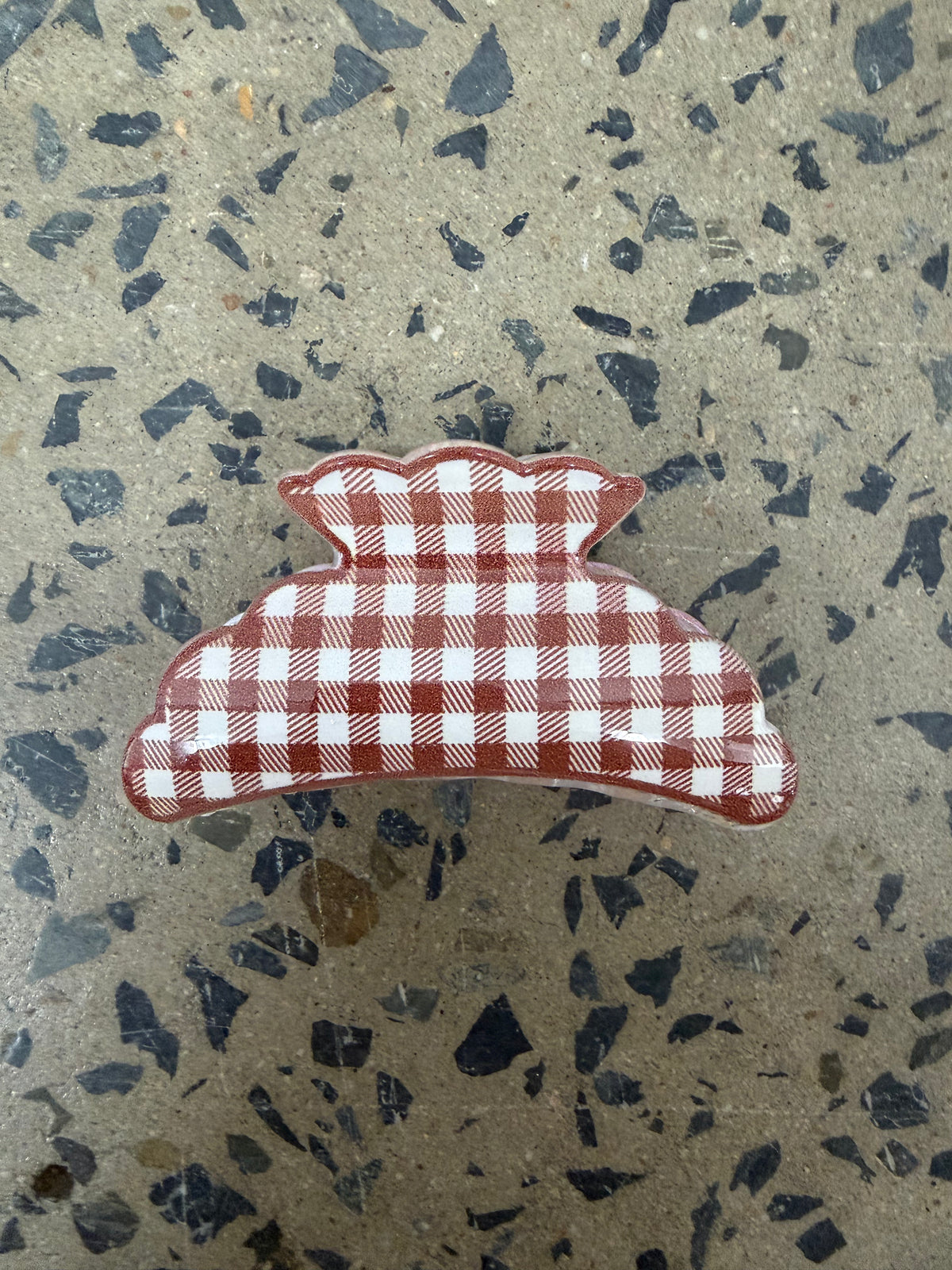 Gingham Claw Clip - Brown