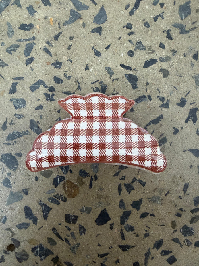 Gingham Claw Clip - Brown