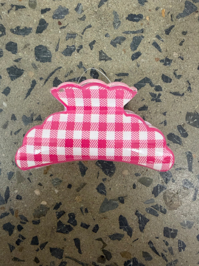 Gingham Claw Clip - Pink