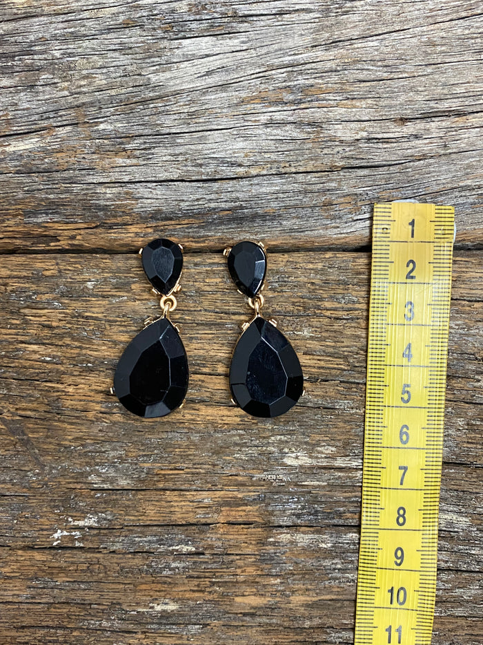 Earrings - Large Gold Drop With Crystal