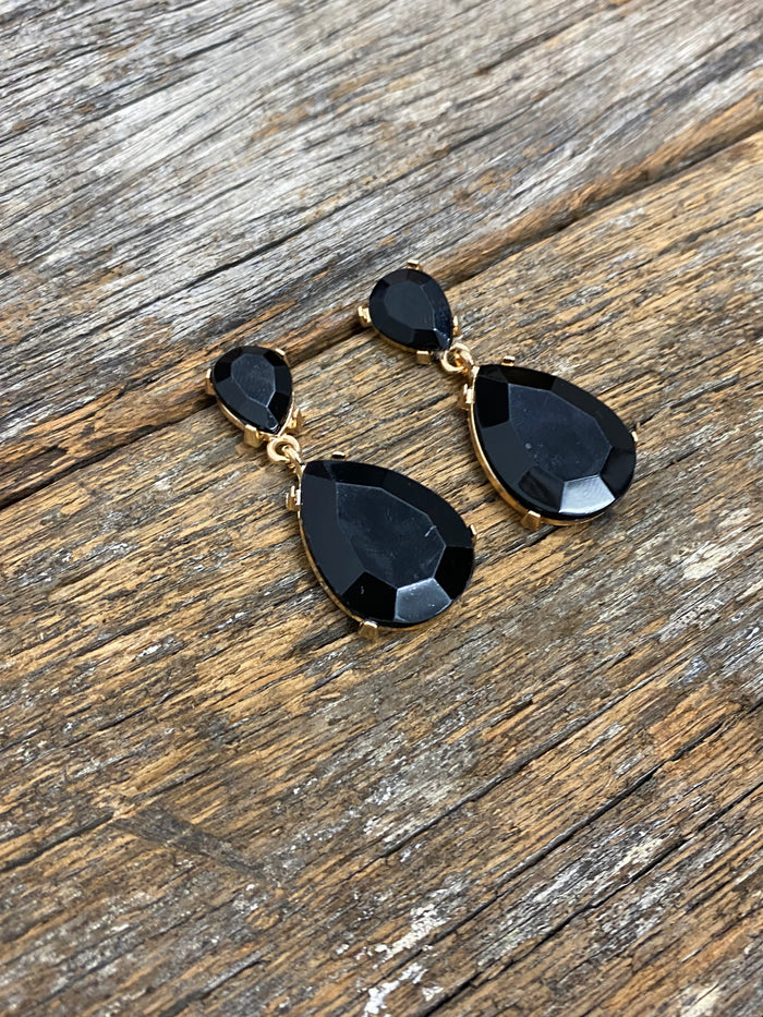 Earrings - Large Gold Drop With Crystal