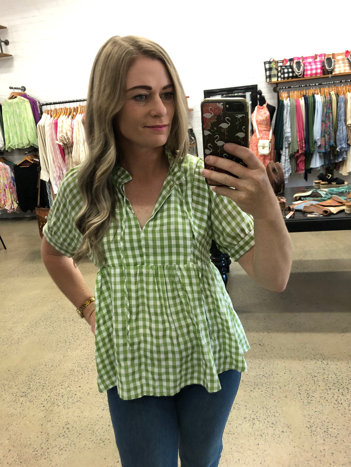 Brianna Top - Green Gingham