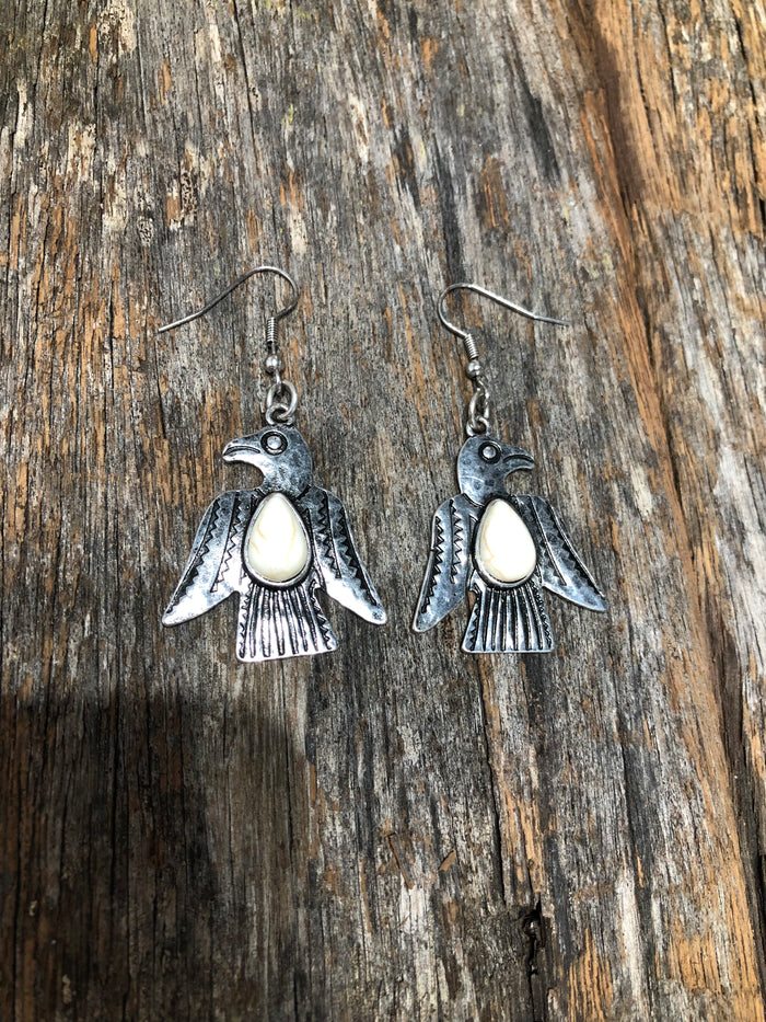 Western Earrings - Silver Thunderbird
