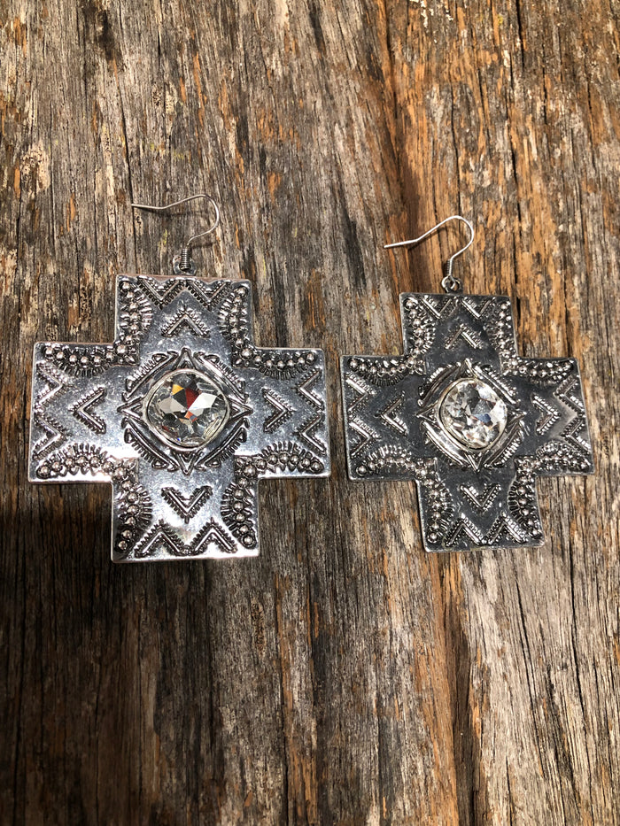 Western Earrings - Silver Cross Earring