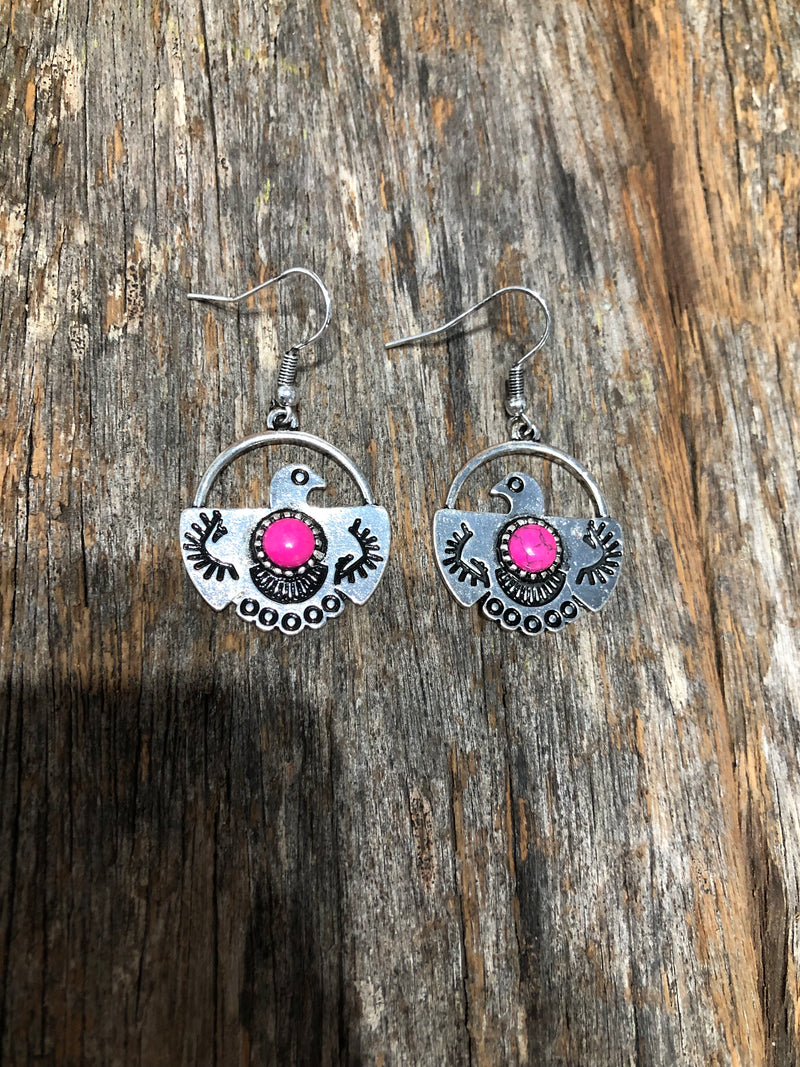 Western Earrings - Pink Thunderbird