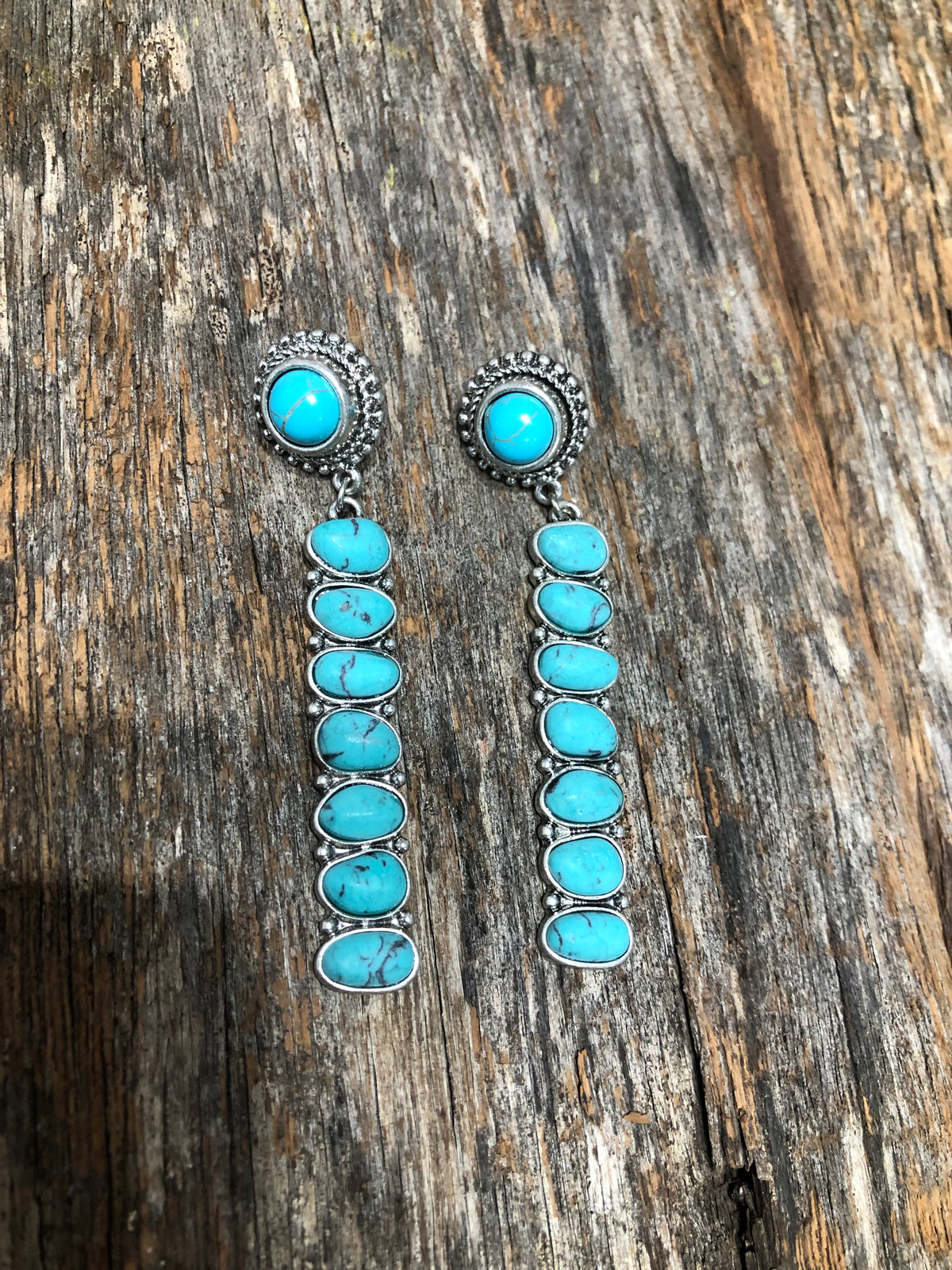 Western Earrings - Turquoise Concho Stone Drop