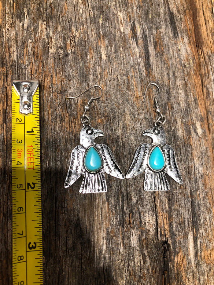 Western Earrings - Turquoise Thunderbird