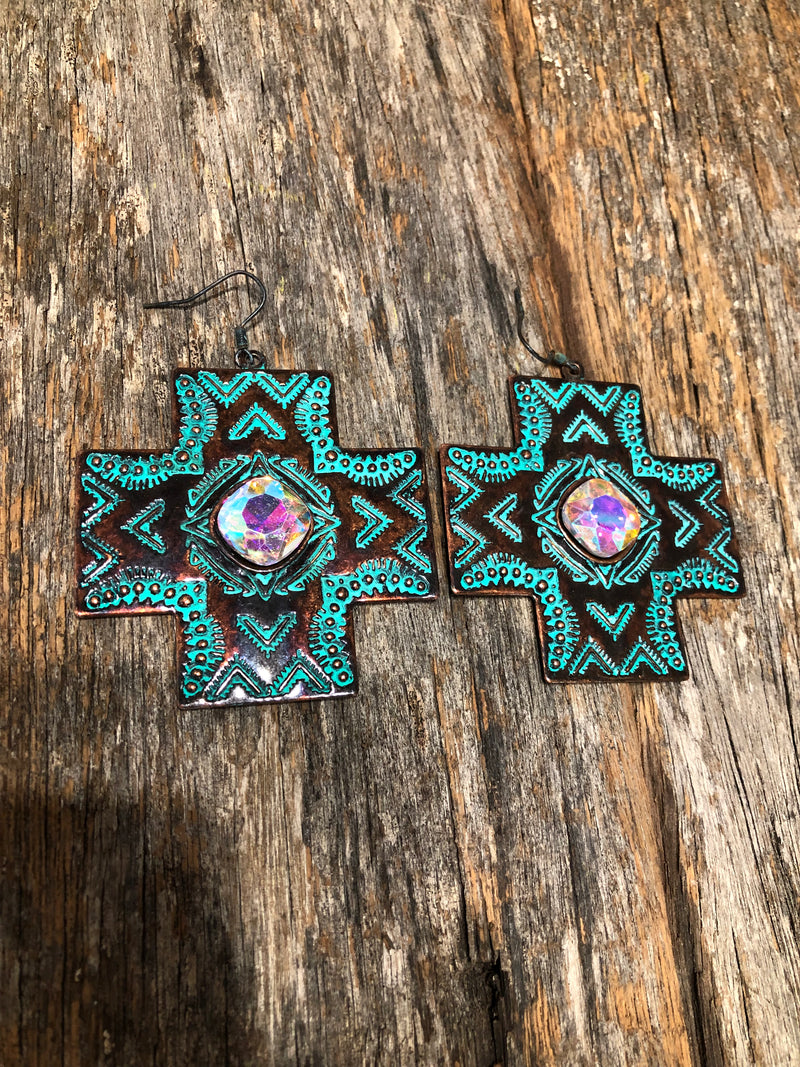 Western Earrings - Patina Cross Earring