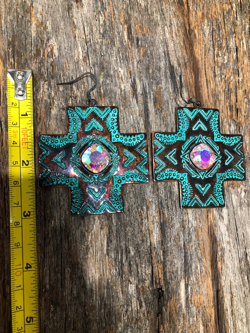 Western Earrings - Patina Cross Earring