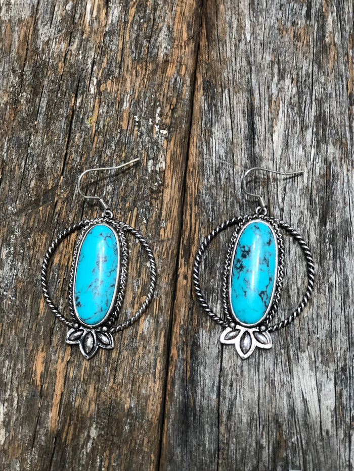 Western Earrings - Turquoise Oval Hoop