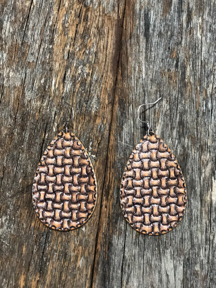 Western Earrings - Woven Leather Tear Drop