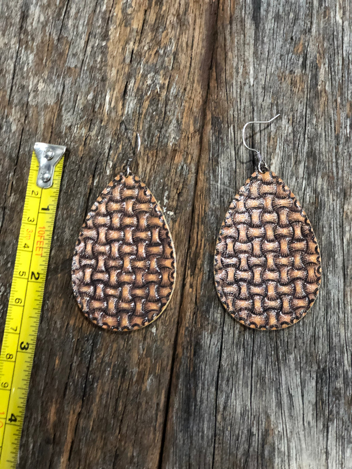 Western Earrings - Woven Leather Tear Drop