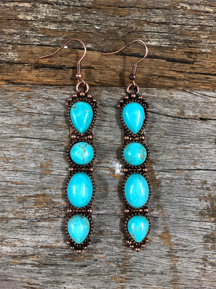 Western Earrings - Four Stone Copper Turquoise