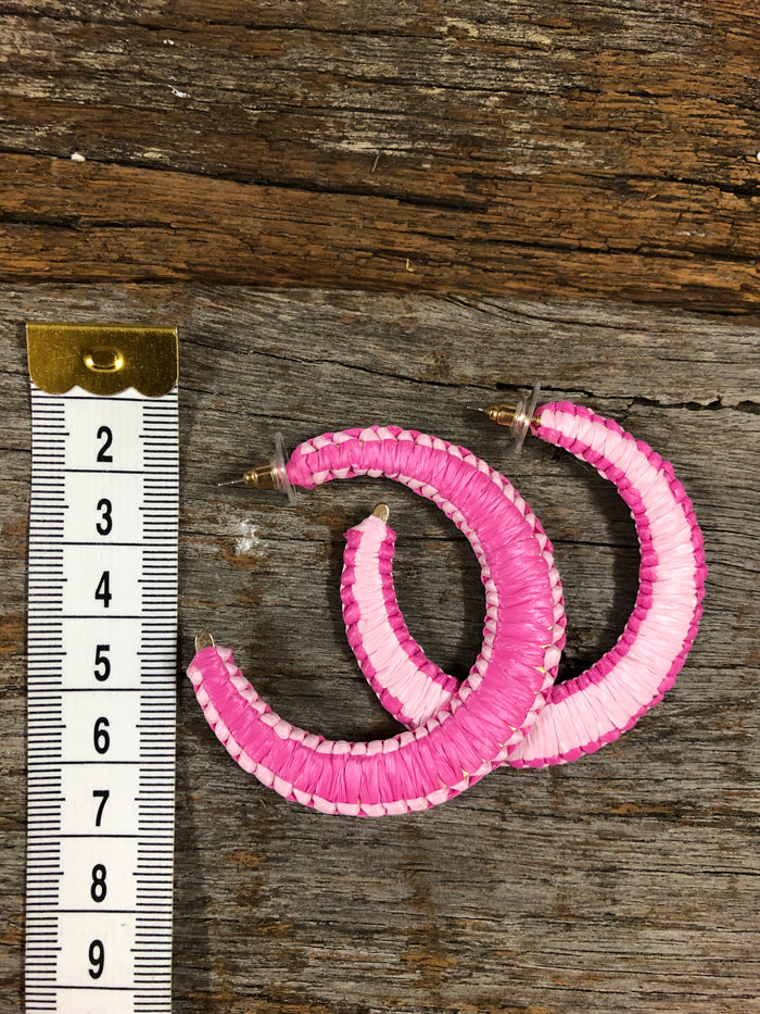 Western Earrings - Pink Straw Hoop