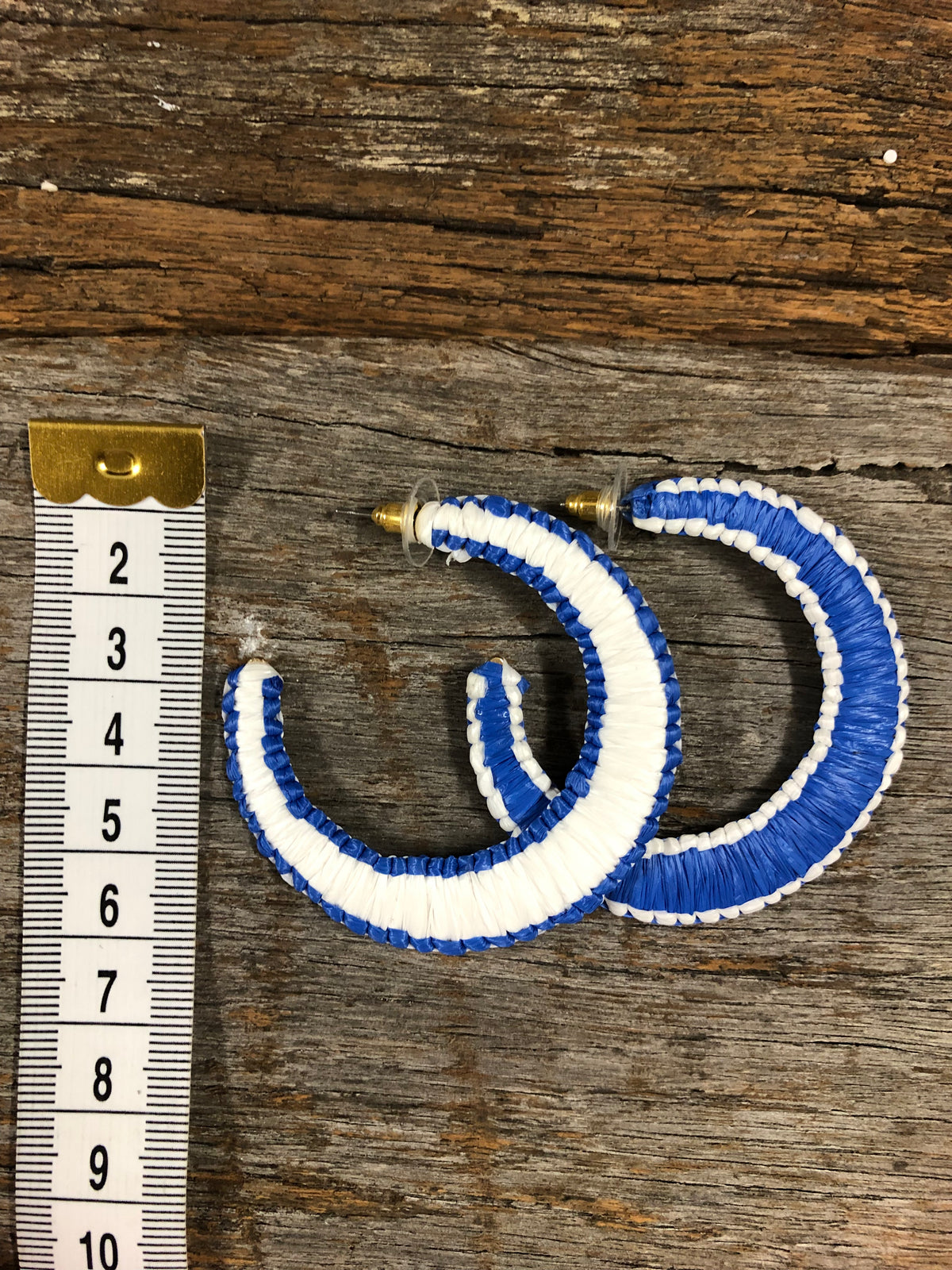 Western Earrings - Blue & White Straw Hoop