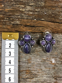 Western Earrings - Purple Stone Concho