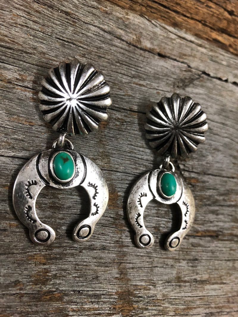 Western Earrings - Turquoise Horseshoe