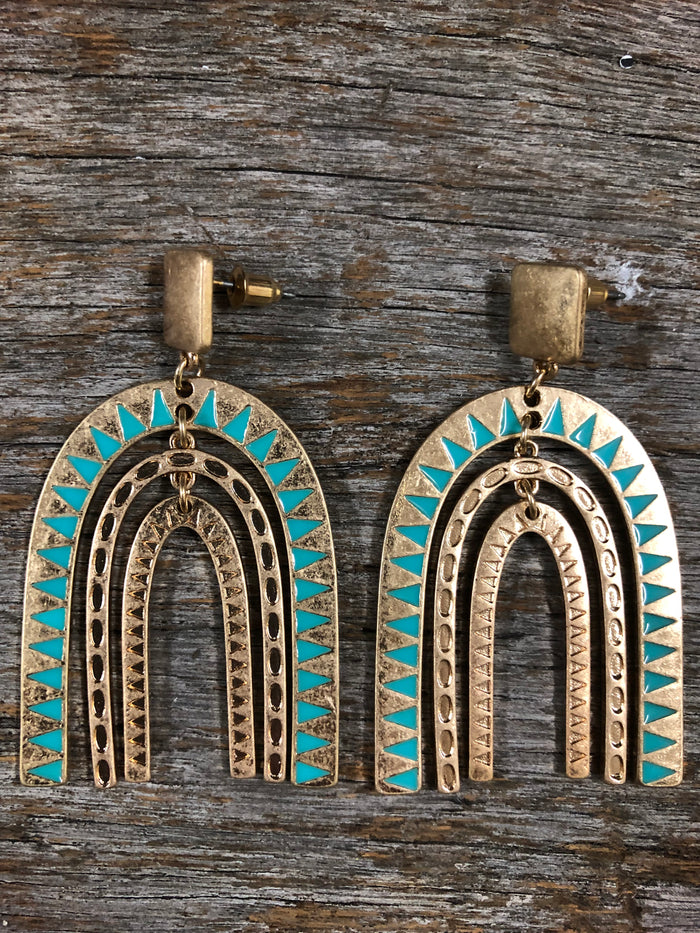 Western Earrings -Turquoise Arch Large