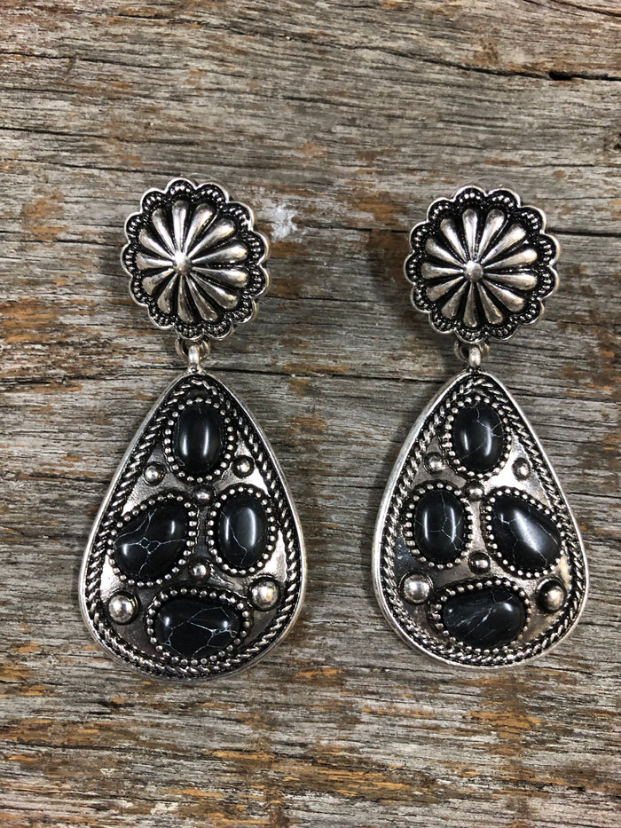 Western Earrings - Black Tear Drop