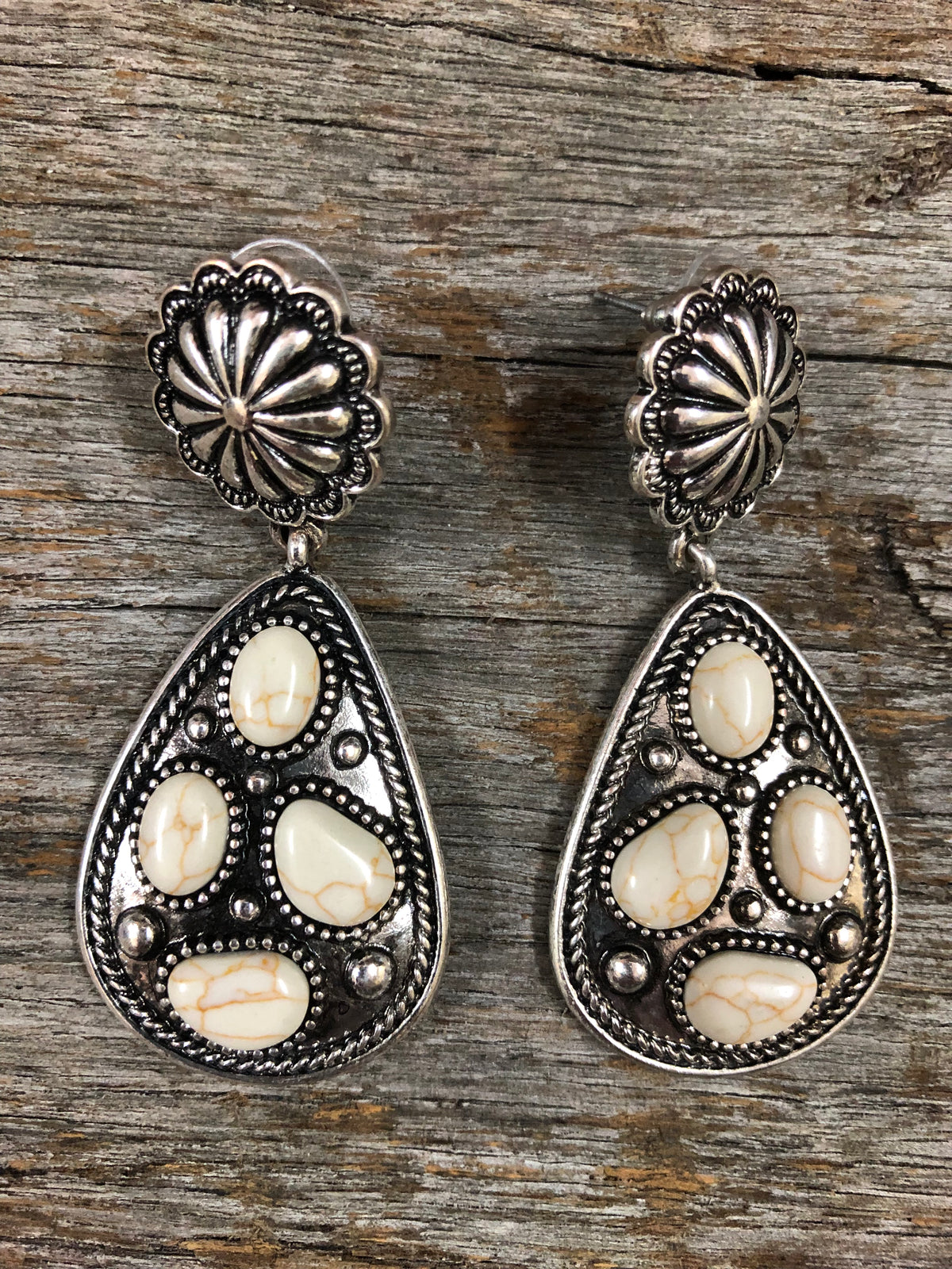 Western Earrings White Tear Drop