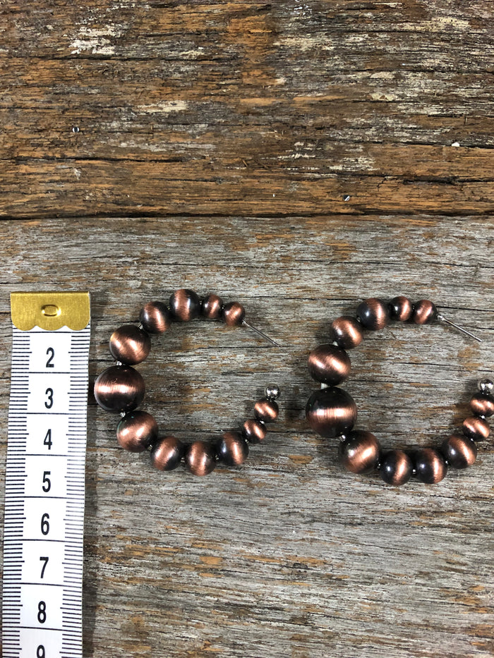 Western Earrings - Navajo Beaded Hoop Copper