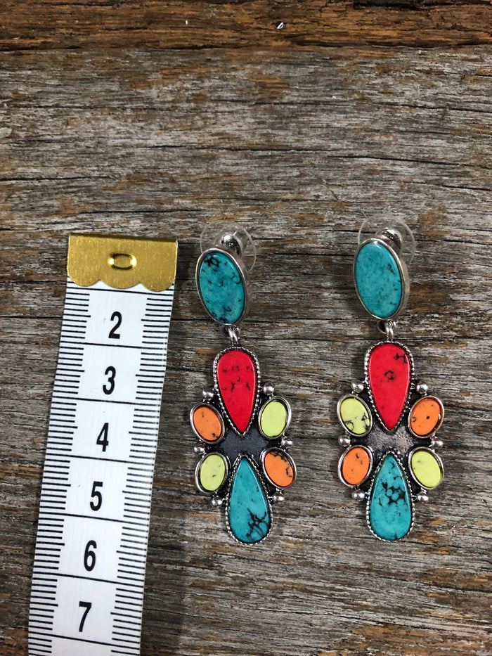 Western Earrings - Navajo Drop Multi-Coloured