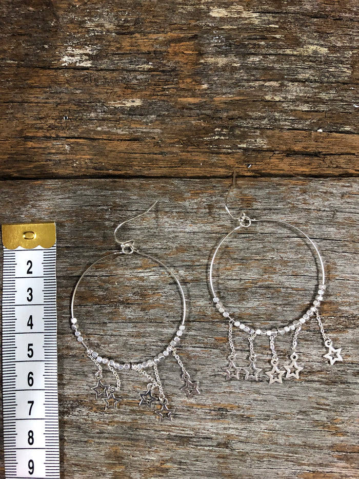 Western Earrings - Hoop Dangle Star Silver