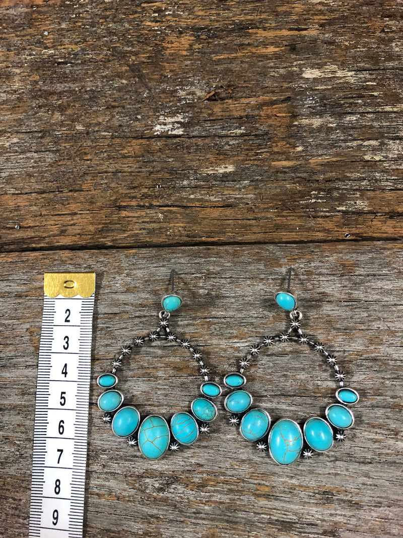 Western Earrings - Treasure Navajo Stone Round Hoop Turquoise