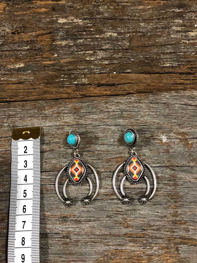 Western Earrings - Tipi Navajo Stone Orange Aztec