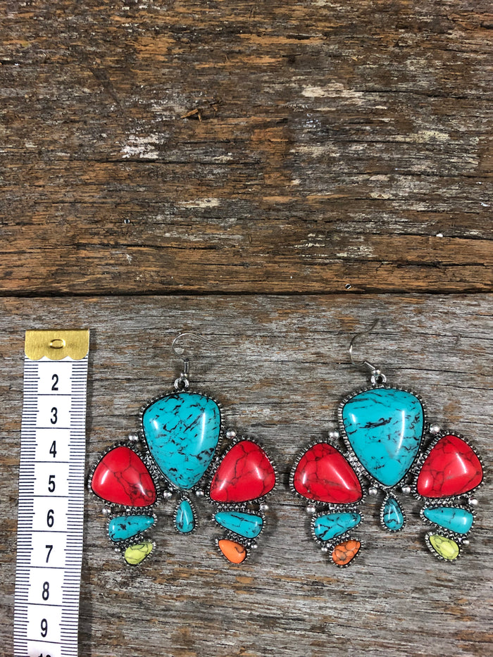 Western Earrings - Treasure Navajo Stone Arc Drop Multi-Colour