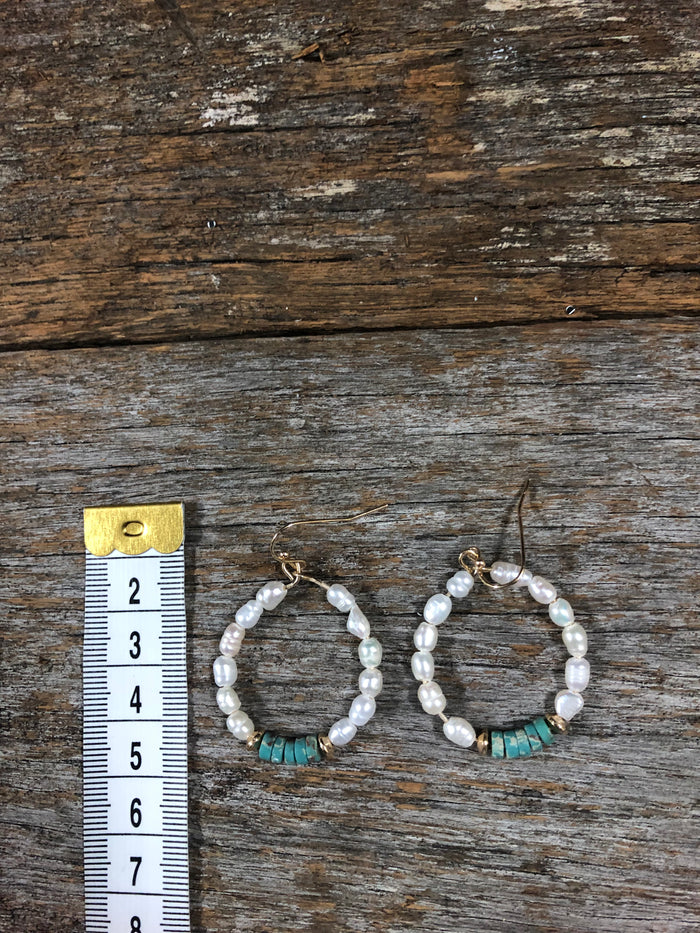 Western Earrings - Pearl Hoop Turquoise