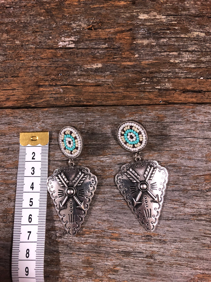 Western Earrings - Beaded Silver Arrow Drop