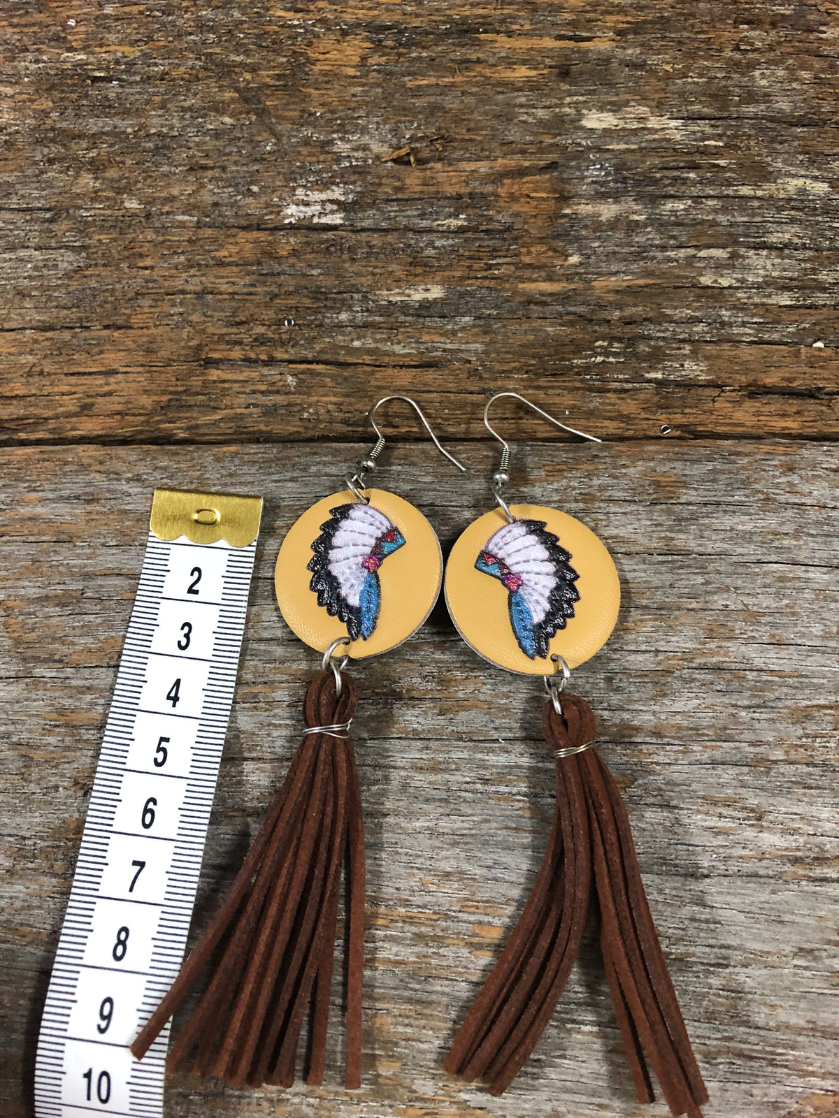 Western Earrings - Tipi Western Indian Chief Tassel Brown