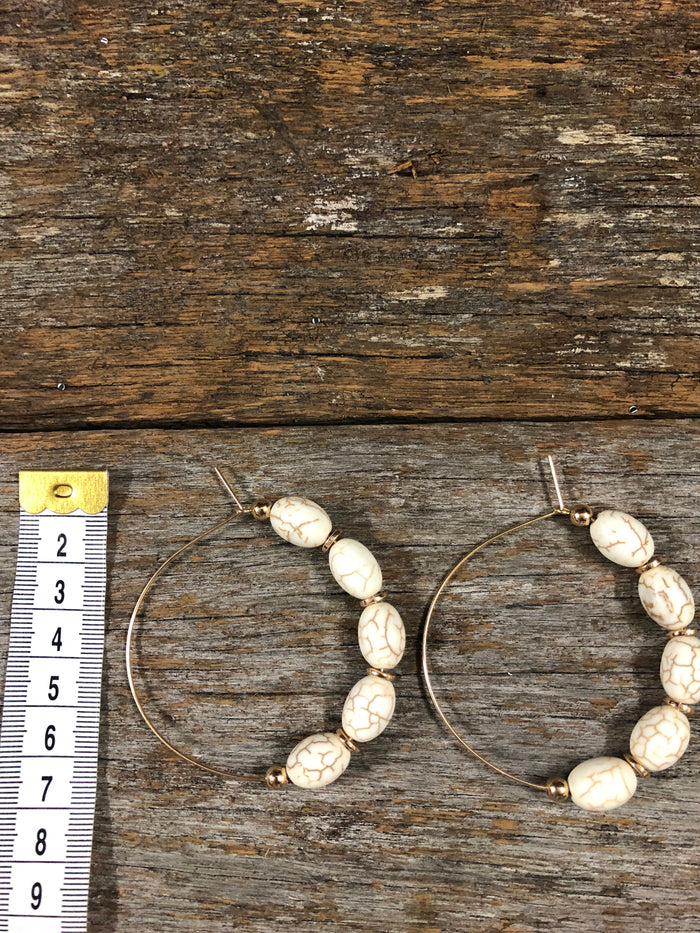 Western Earrings - Hoop Navajo Stone Beaded Ivory