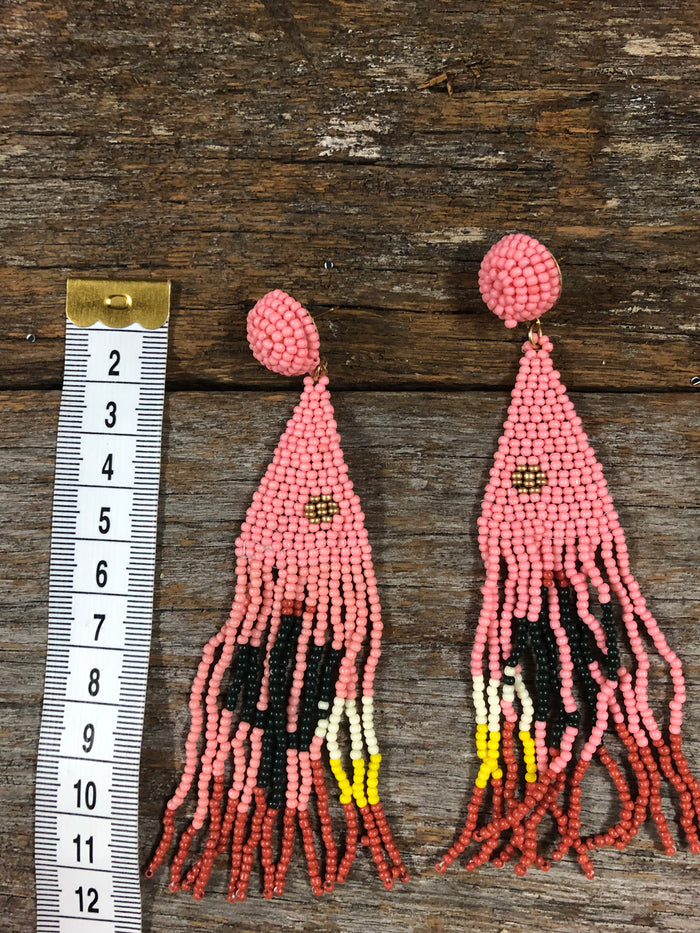 Western Earrings - Viola Seed Bead Triangle Cactus Tassel Drop