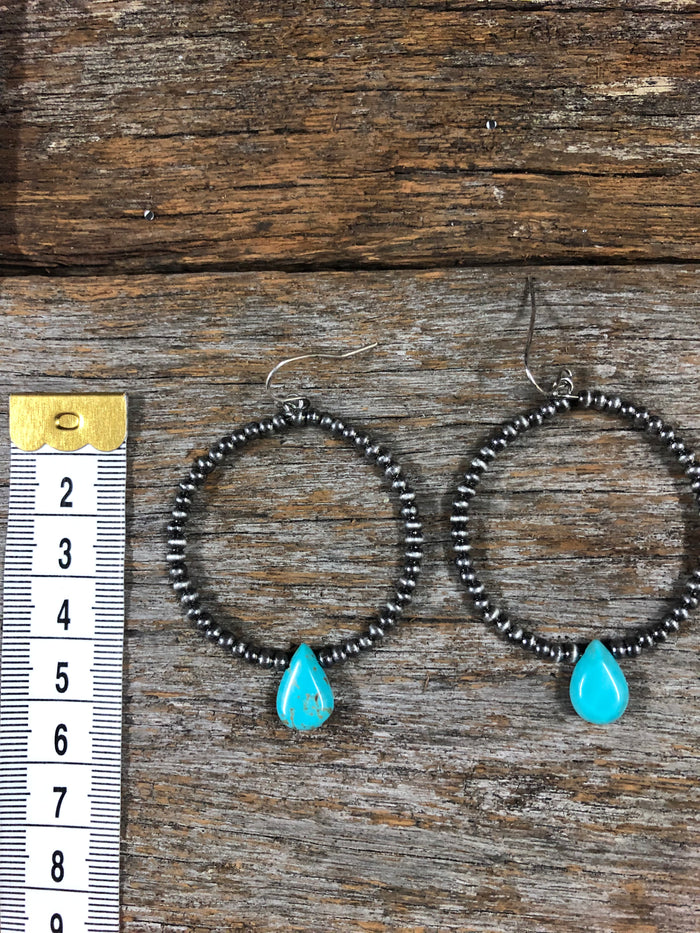 Western Earrings - Navajo Stone Beaded Hoop Turquoise