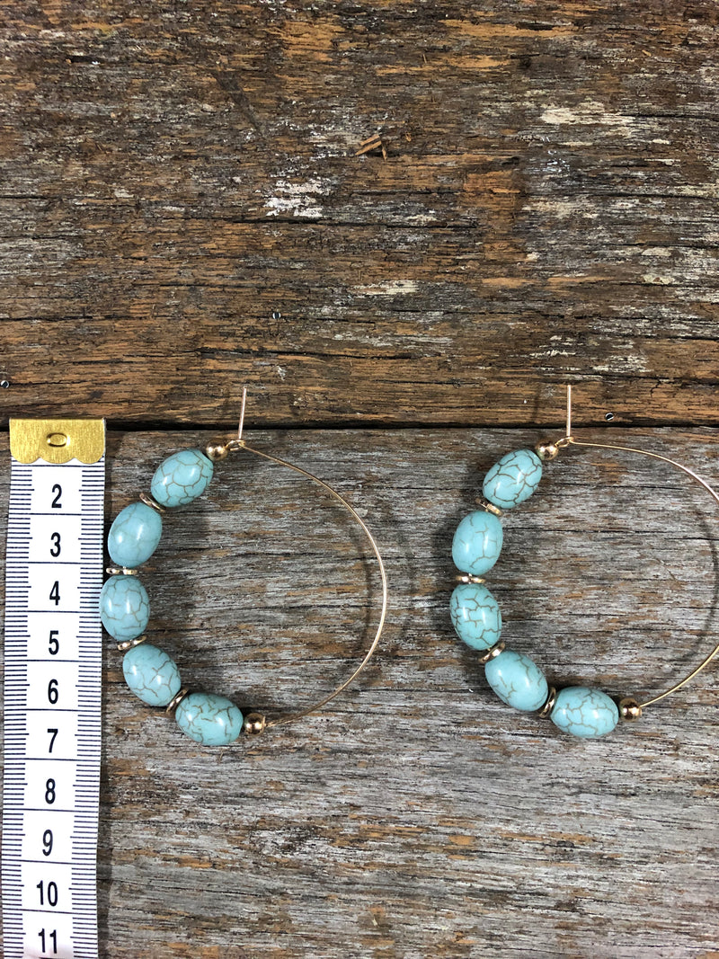 Western Earrings - Hoop Navajo Stone Beaded Mint