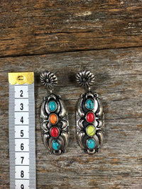 Western Earrings - Navajo Bronze Concho Drop Multi-Coloured