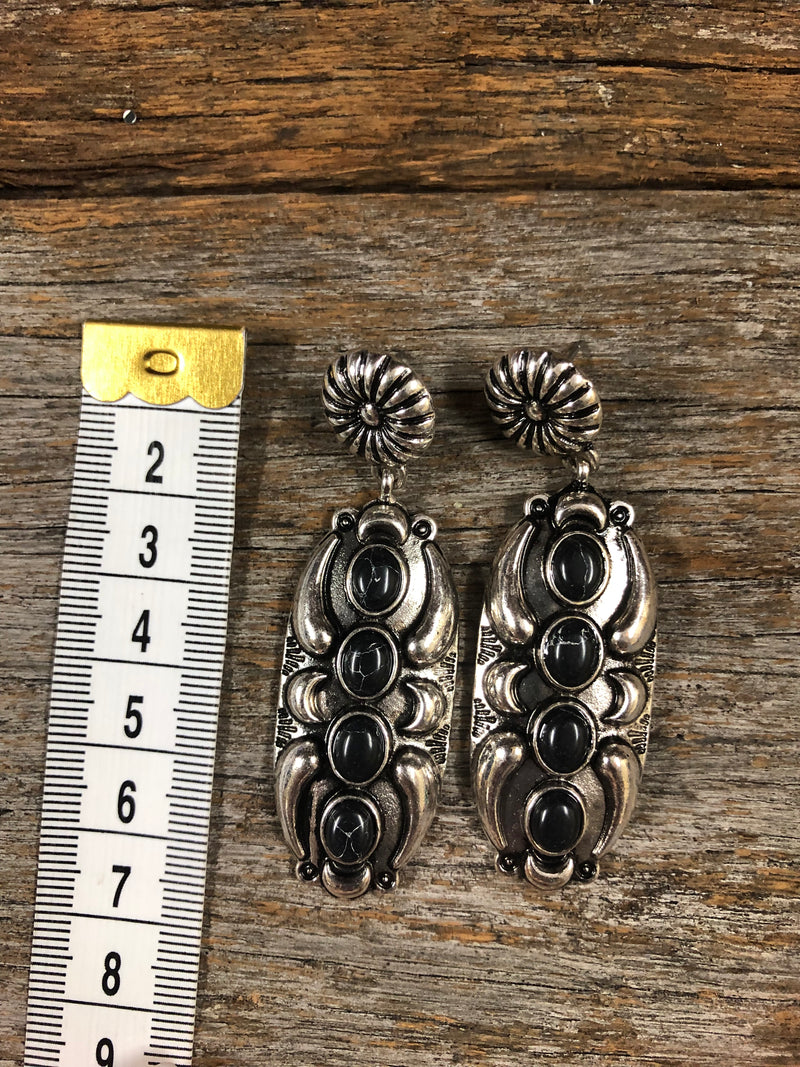 Western Earrings - Navajo Concho Drop Black