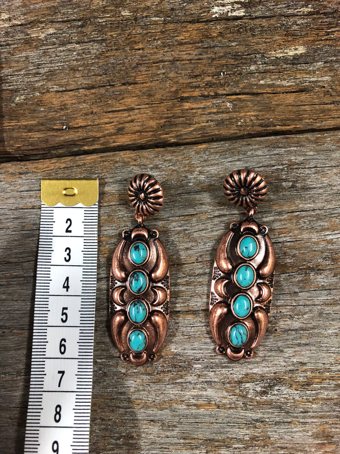 Western Earrings - Navajo Bronze Concho Drop Turquoise