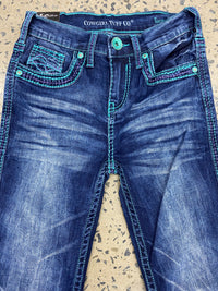 Girl's Cowgirl Tuff Jeans - Turquoise Hurricane Trouser